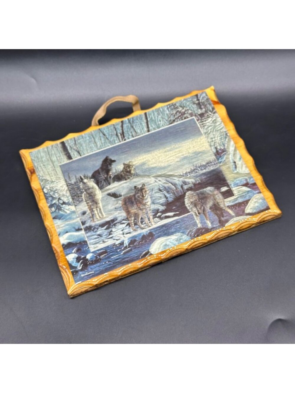 Wall Hanging Foil Picture Howling Wolf Snow Kevin Daniel Vintage USA 1980s Decor